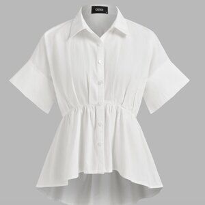 Cider Cotton Polo Solid Ruffle Middle Sleeve Shirt XL